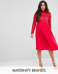 Кружевное платье миди с плиссировкой Little Mistress Maternity Premium - Красный