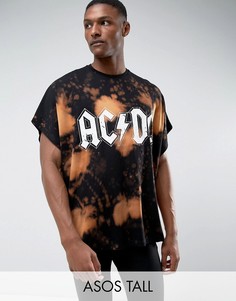 Oversize-футболка с выбеленным принтом ASOS TALL ACDC - Черный