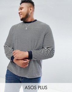 Свободный велюровый лонгслив в полоску ASOS PLUS - Темно-синий