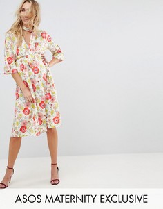Платье с красным цветочным принтом и завязкой ASOS Maternity - Мульти