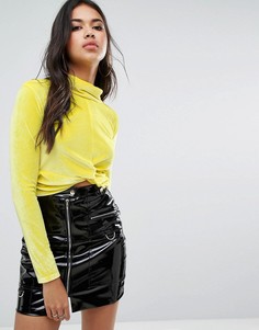 Бархатный топ с узелком спереди Boohoo - Желтый