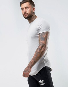 Длинная серая обтягивающая футболка в рубчик ASOS - Серый