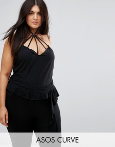 Топ с халтером и решеткой из бретелей ASOS CURVE - Черный