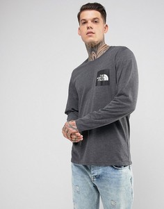 Темно-серый меланжевый лонгслив с квадратным логотипом The North Face - Серый
