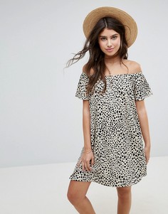 Платье мини с открытыми плечами и леопардовым принтом ASOS - Мульти