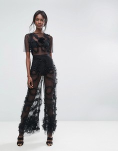 Прозрачный комбинезон из тюля с кюлотами Lace &amp; Beads - Черный