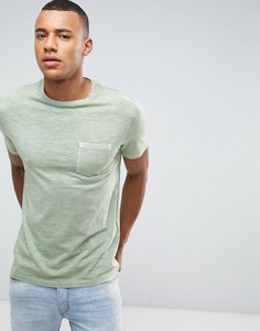 Выбеленная футболка с карманом Celio - Зеленый