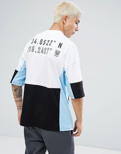 Оверсайз-футболка со вставками колор блок и принтом номера на спине ASOS - Белый