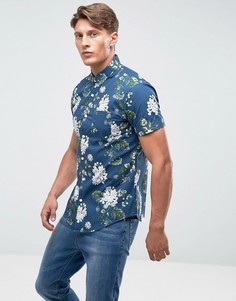 Рубашка с короткими рукавами и тропическим принтом Threadbare - Темно-синий