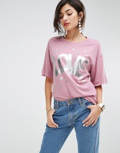 Футболка с серебристым логотипом Love Moschino - Розовый