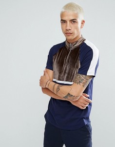 Футболка с молнией и велюровой вставкой ASOS - Темно-синий