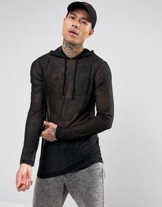 Длинный обтягивающий лонгслив из мелкой сетки ASOS - Черный