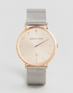 Розово-золотистые часы с серебристым сетчатым браслетом Abbott Lyon Stellar 40 - Серебряный