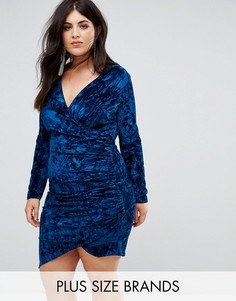 Бархатное платье мини с запахом Club L Plus - Темно-синий