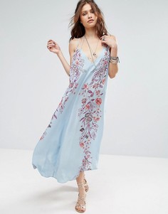 Платье-комбинация макси с принтом Free People Ashbury - Синий