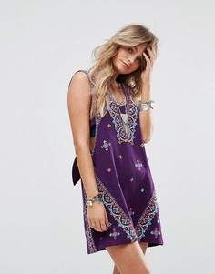 Платье мини с вышивкой Free People Never Been - Фиолетовый