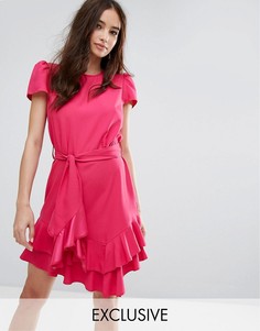 Платье с поясом и оборками Miss Selfridge - Розовый