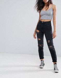 Выбеленные джинсы в винтажном стиле с рваной отделкой New Look - Черный