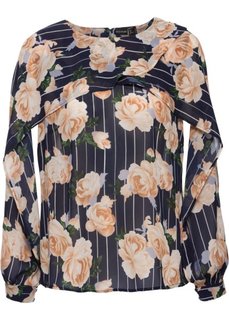 Блузка с принтом и воланами (темно-синий с рисунком) Bonprix