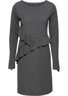 Трикотажное платье с воланами (серый меланж) Bonprix