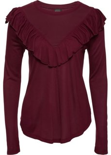 Футболка с воланом (кленово-красный) Bonprix