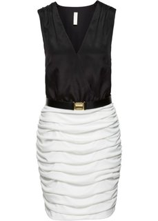 Платье с драпировкой и поясом (белый/черный) Bonprix