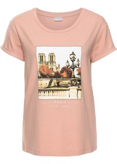 Футболка с коротким рукавом и принтом (розовый с рисунком) Bonprix