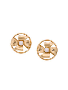 Round Ribbon Pearl Earrings Chanel Vintage