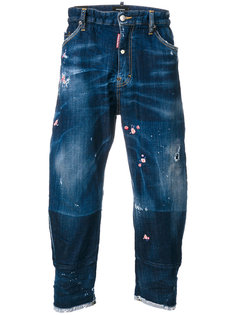 джинсы с маленькими вышитыми цветами Dsquared2
