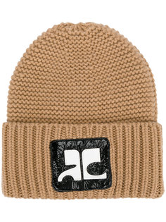 logo patch knitted beanie Courrèges