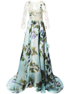 lace panel flared gown Marchesa