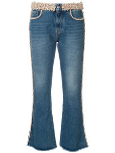 джинсы с оторочкой из жемчуга MSGM