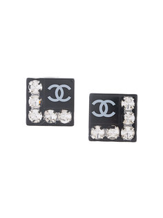 CHANEL Logos Rhinestone Earrings Chanel Vintage