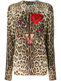 джемпер с леопардовым принтом и аппликацией  Dolce &amp; Gabbana