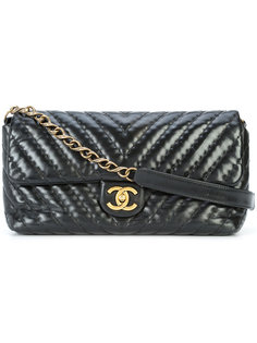 Chanel Black Iridescent Calfskin Surpique Chevron Flap Bag Chanel Vintage