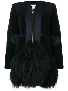 zipped fur embellished coat Sacai