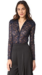 Nina Ricci Stretch Lace V Neck Bodysuit