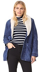 Rollas Denim Pea Coat with Sherpa Lining