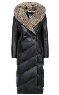 Зимнее пальто из натуральной кожи с отделкой мехом норки La Reine Blanche