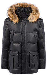 Зимняя кожаная куртка с отделкой мехом енота Jorg Weber