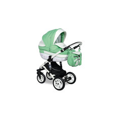 Коляска 2 в 1 Indigo Isabel Flowers, белые цветы/фисташковый