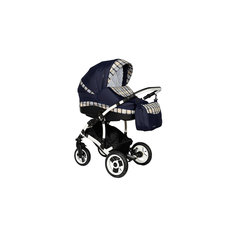 Коляска 2 в 1 Indigo Mathis Flowers 2, Mc2 05 тем.синий/беж-голубая клетка