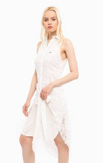 Белое платье на пуговицах с кружевной нашивкой MET