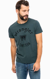 Бирюзовая хлопковая футболка с принтом Wrangler