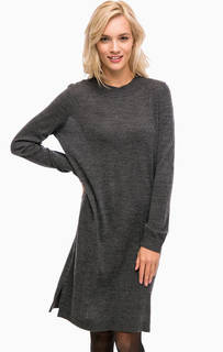 Серое трикотажное платье средней длины Selected