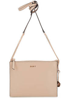 Бежевый кожаный клатч с двумя отделами Dkny