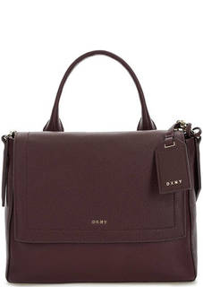 Бордовая кожаная сумка с откидным клапаном Dkny