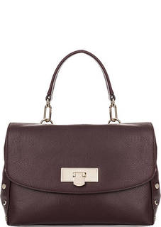 Бордовая кожаная сумка с откидным клапаном Dkny