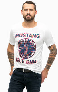 Белая хлопковая футболка с принтом Mustang