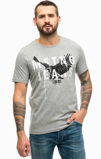Серая хлопковая футболка с принтом Mustang